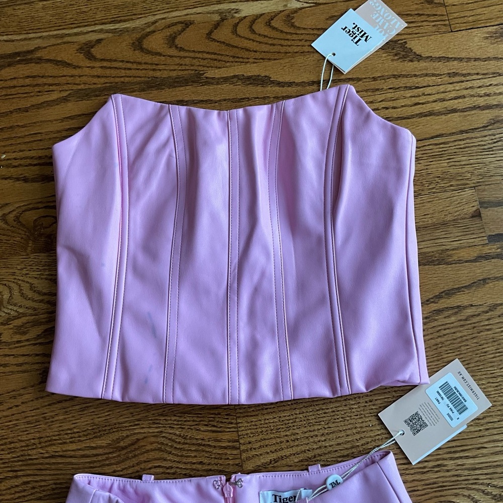 NWT Tiger Mist Pink Strapless faux leather corset top and pants - Picture 2 of 9
